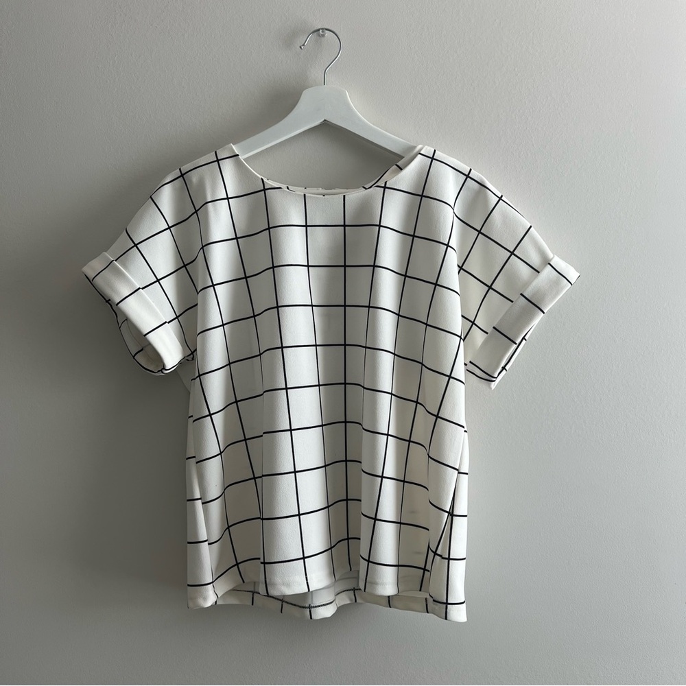White and Black Checkered Blouse